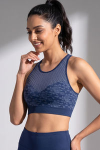 Zelocity Medium Impact Seamless Quick Dry Sports Bra - Medieval Blue — thumbnail 4